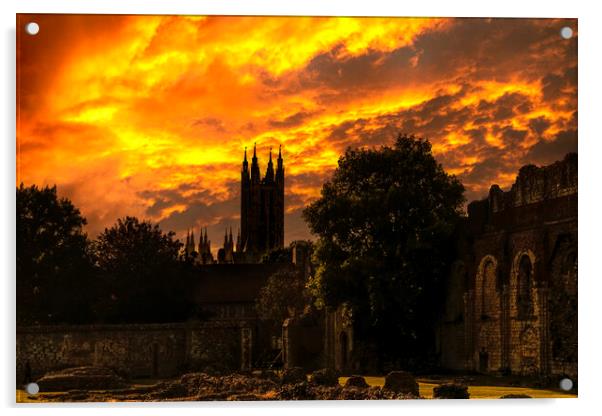 Canterbury Cathedral Sunset Acrylic by John B Walker LRPS