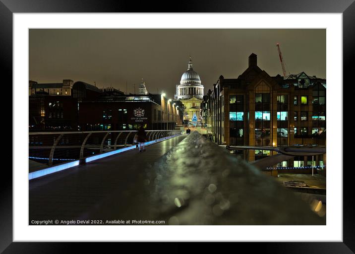 Millennium bridge and St Pauls Cathedral view in London Framed Mounted Print by Angelo DeVal