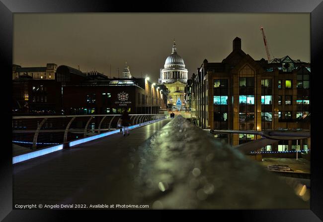 Millennium bridge and St Pauls Cathedral view in London Framed Print by Angelo DeVal