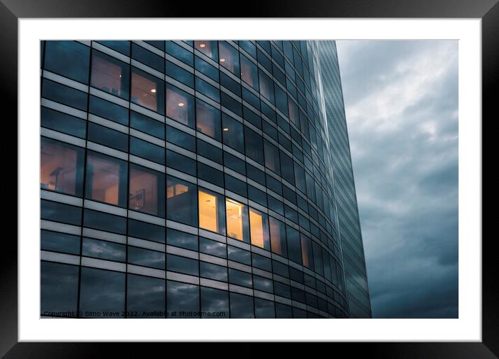 Illuminated window on the skyscraper Framed Mounted Print by Simo Wave