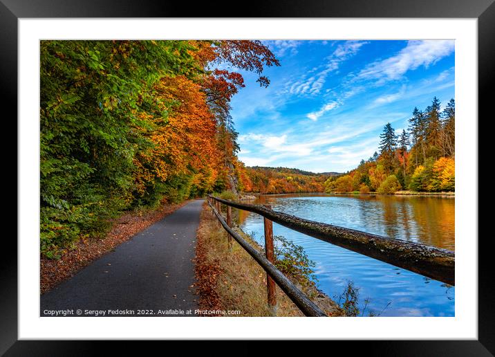 Road along the Vltava river in the autumn season. Framed Mounted Print by Sergey Fedoskin