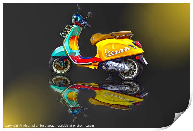 Vespa Scooter Reflection Print by Alison Chambers