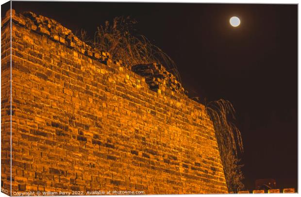 Ancient City Wall Park Night Moon Beijing China Canvas Print by William Perry