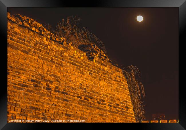 Ancient City Wall Park Night Moon Beijing China Framed Print by William Perry