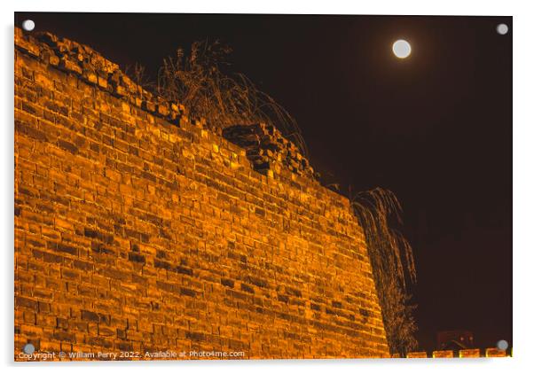 Ancient City Wall Park Night Moon Beijing China Acrylic by William Perry