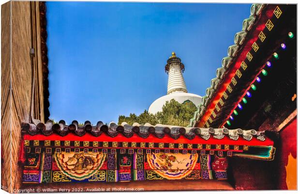 White Buddhist Stupa Beihai Park Beijing China Canvas Print by William Perry