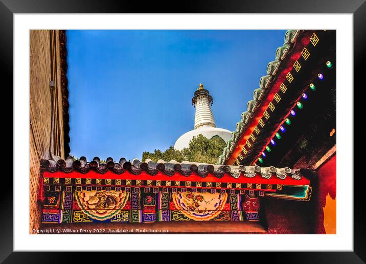 White Buddhist Stupa Beihai Park Beijing China Framed Mounted Print by William Perry