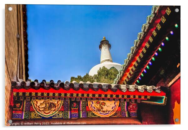 White Buddhist Stupa Beihai Park Beijing China Acrylic by William Perry