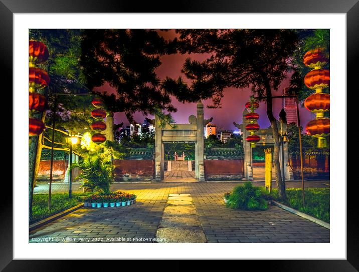 Ancient Temple of Sun and Lanterns Beijing China Night Framed Mounted Print by William Perry