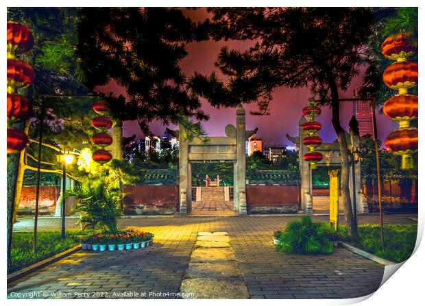 Ancient Temple of Sun and Lanterns Beijing China Night Print by William Perry