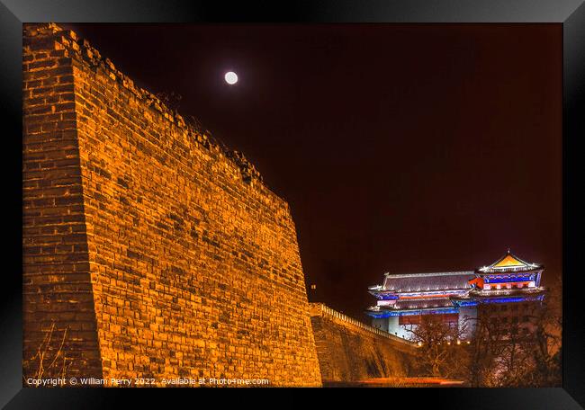 City Wall Park Night Moon Beijing China Framed Print by William Perry