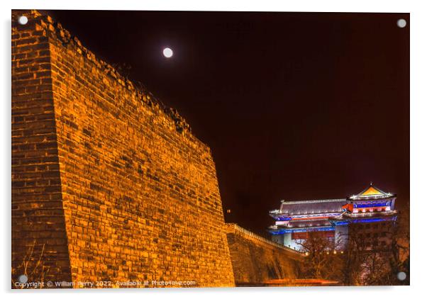 City Wall Park Night Moon Beijing China Acrylic by William Perry