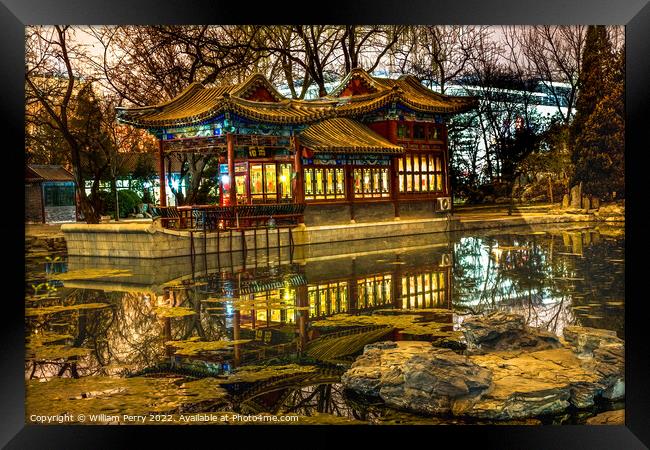 Stone Boat Temple of Sun Pond Reflection Beijing China Framed Print by William Perry