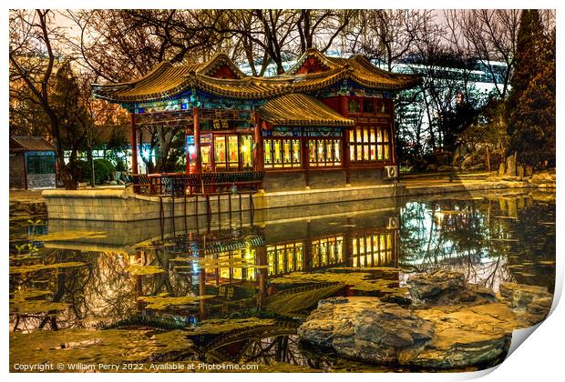 Stone Boat Temple of Sun Pond Reflection Beijing China Print by William Perry