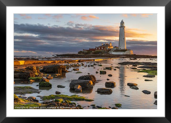 Sunrise at St Marys Lighthouse Framed Mounted Print by Jim Monk