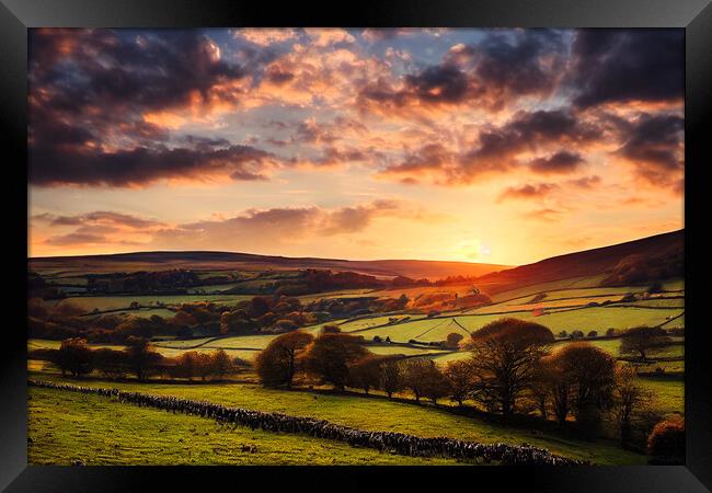 Orange Sky Over The Yorkshire Dales Framed Print by Adam Kelly