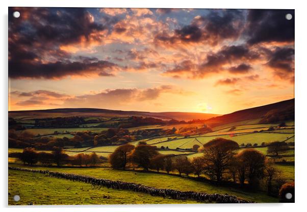Orange Sky Over The Yorkshire Dales Acrylic by Adam Kelly