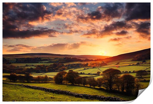 Orange Sky Over The Yorkshire Dales Print by Adam Kelly