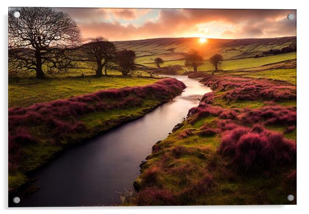 Sunset on a Creek, Yorkshire Dales Acrylic by Adam Kelly