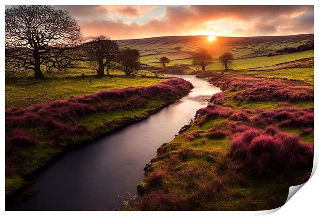 Sunset on a Creek, Yorkshire Dales Print by Adam Kelly