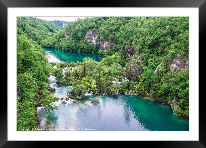 Waterfall cascade in Plitvice Lakes Park, Croatia Framed Mounted Print by Maria Vonotna