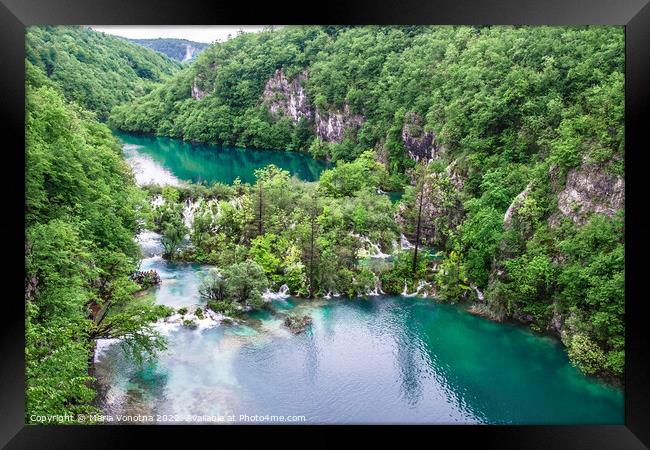 Waterfall cascade in Plitvice Lakes Park, Croatia Framed Print by Maria Vonotna