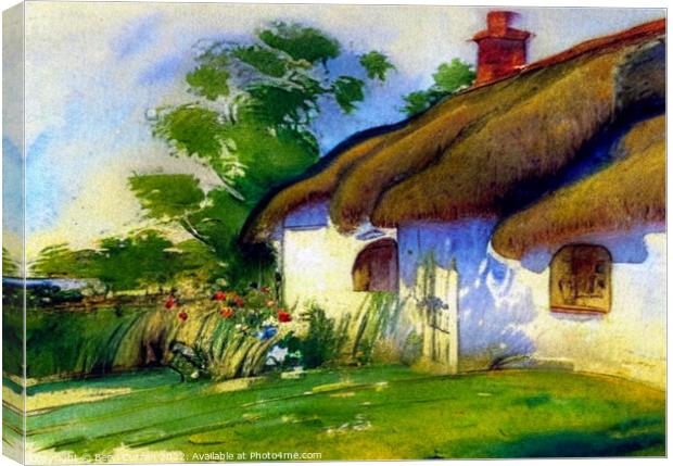 A Quaint Thatched Cottage in the Countryside Canvas Print by Beryl Curran