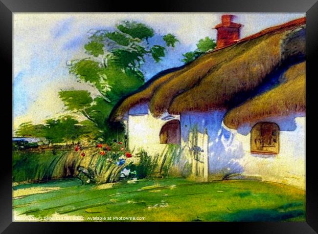 A Quaint Thatched Cottage in the Countryside Framed Print by Beryl Curran