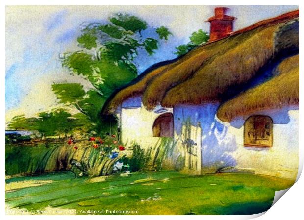 A Quaint Thatched Cottage in the Countryside Print by Beryl Curran