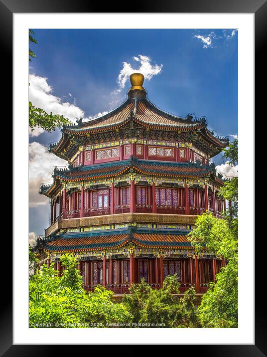 Longevity Hill Tower Summer Palace Beijing China Framed Mounted Print by William Perry