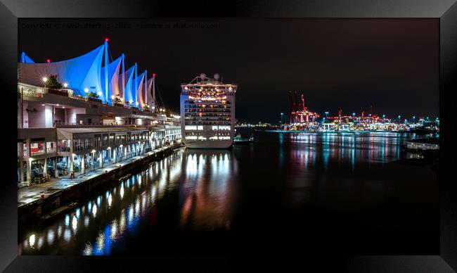 Ruby Princess Docked At The Canada Place At Night Framed Print by rawshutterbug 