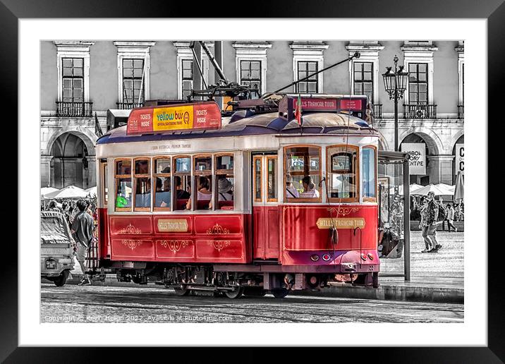 Tram in Praca do Commercio, Lisbon, Portugal Framed Mounted Print by Kevin Hellon