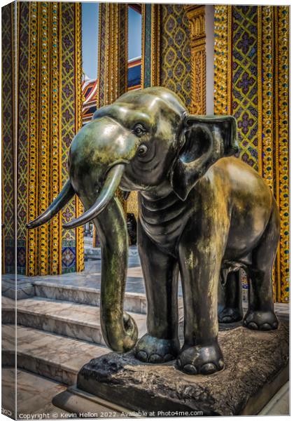 Temple elephant statue,  Canvas Print by Kevin Hellon