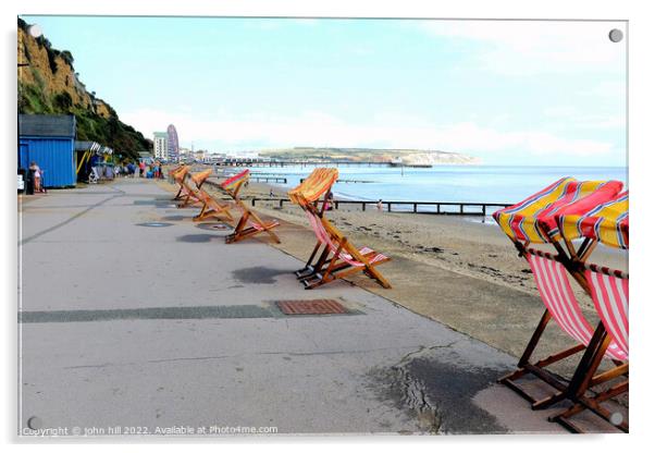 Empty deck chairs, Sandown, Isle of Wight, UK. Acrylic by john hill