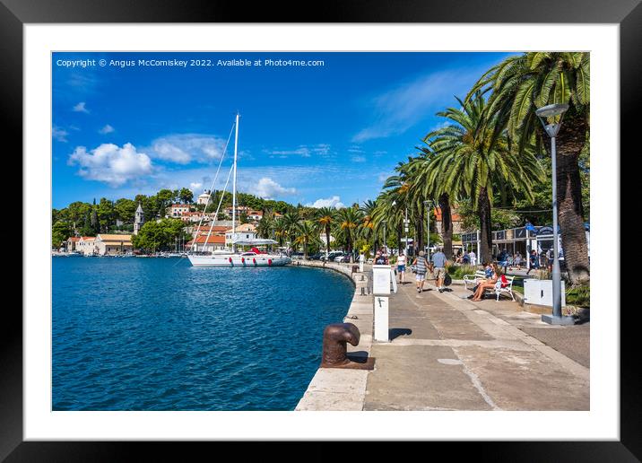 Palm-lined promenade at Cavtat in Croatia Framed Mounted Print by Angus McComiskey