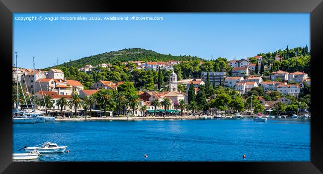 Panoramic view of seafront at Cavtat in Croatia Framed Print by Angus McComiskey