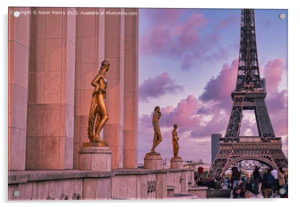  Golden Statues and the Eiffel Tower, Esplanade du Trocadero, Paris. Acrylic by Navin Mistry