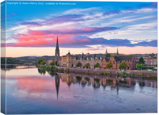 A view of Perth and the River Tay in the early morning light  Canvas Print by Navin Mistry