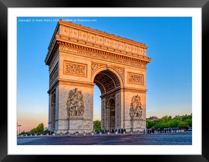 Evening light on the Arc de Triomphe, Paris  Framed Mounted Print by Navin Mistry