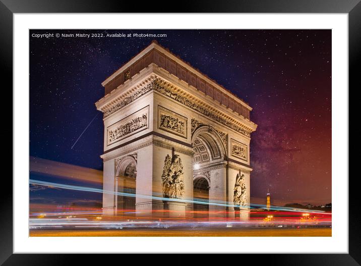 A night time view of the Arc de Triomphe, Paris Framed Mounted Print by Navin Mistry