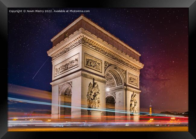 A night time view of the Arc de Triomphe, Paris Framed Print by Navin Mistry
