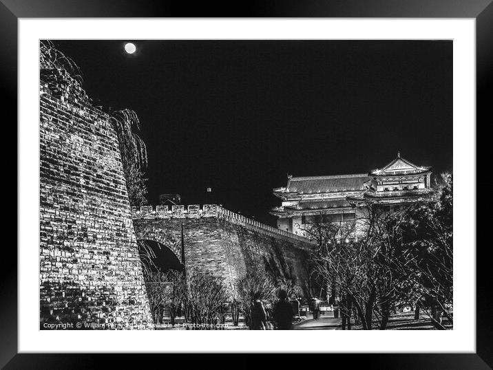 Black White Walking Ming City Wall Park Beijing China Framed Mounted Print by William Perry