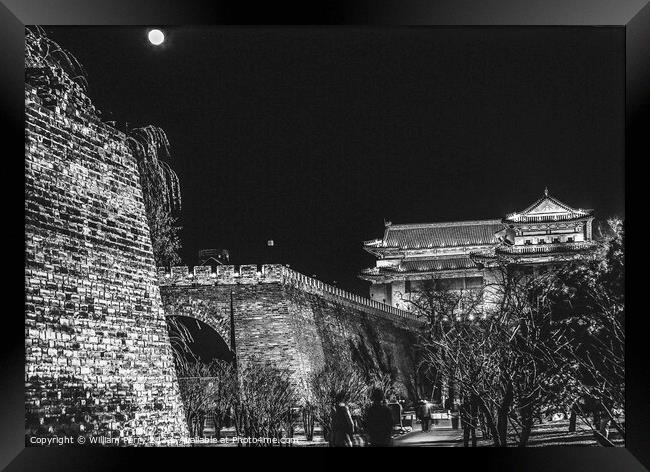 Black White Walking Ming City Wall Park Beijing China Framed Print by William Perry