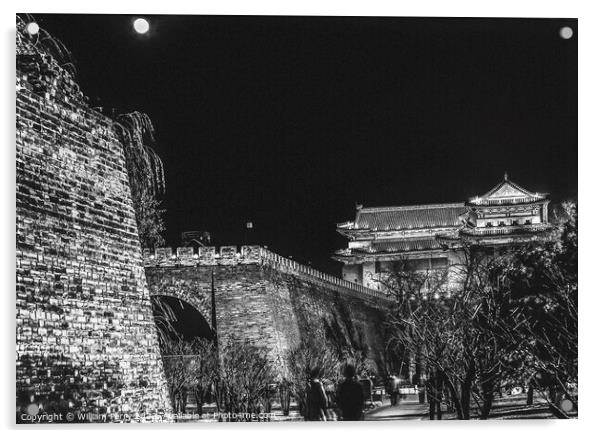 Black White Walking Ming City Wall Park Beijing China Acrylic by William Perry
