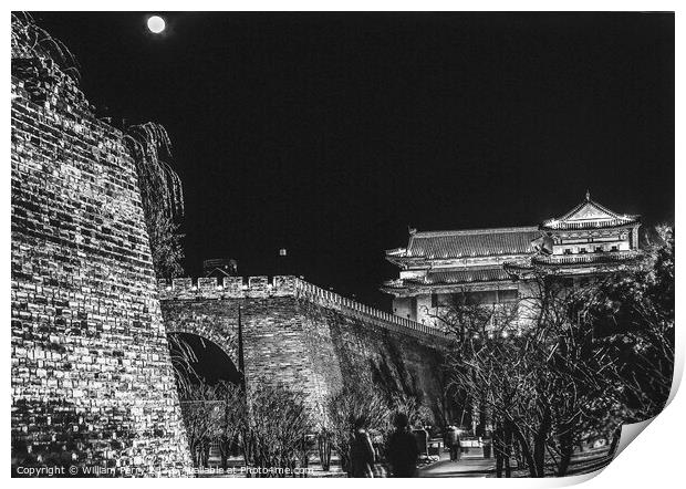 Black White Walking Ming City Wall Park Beijing China Print by William Perry