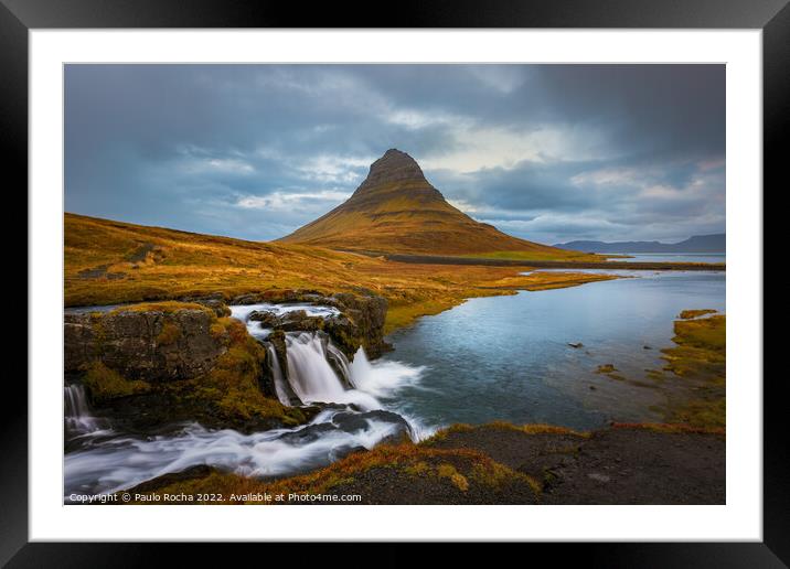 Mount kirkjufell and Kirkjufellsfoss waterfall Framed Mounted Print by Paulo Rocha