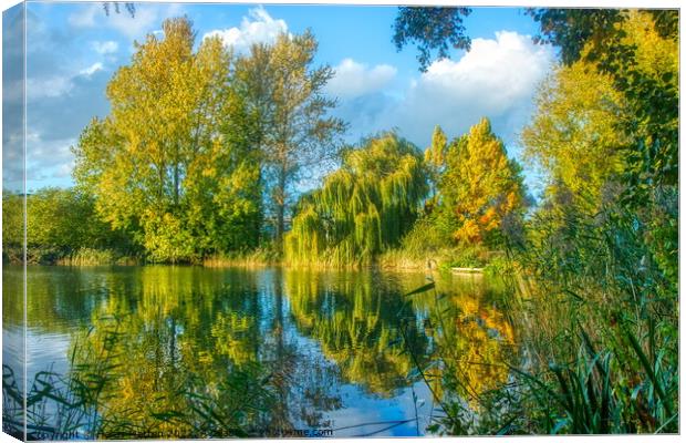 Serene Autumn Lake Reflection Canvas Print by Helkoryo Photography
