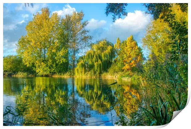 Serene Autumn Lake Reflection Print by Helkoryo Photography