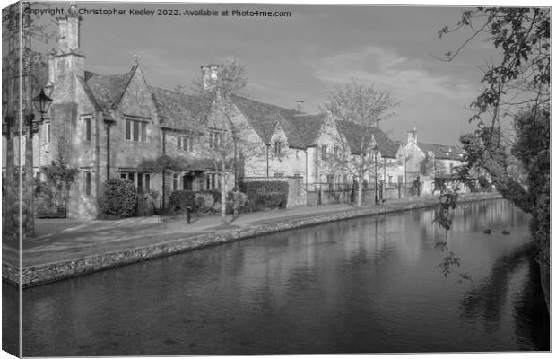 Bourton-on-the-Water in black and white Canvas Print by Christopher Keeley