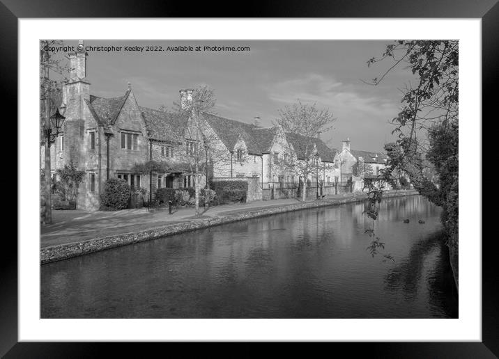 Bourton-on-the-Water in black and white Framed Mounted Print by Christopher Keeley